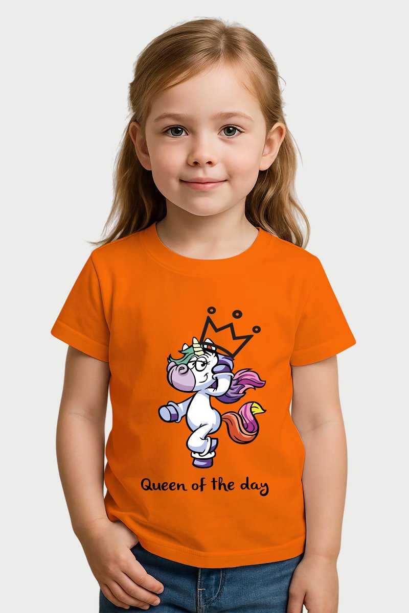 T-shirt kinderen Unicorn | Koningsdag Kleding Kinderen | Oranje | Kind 4-5 jaar | Maat 110